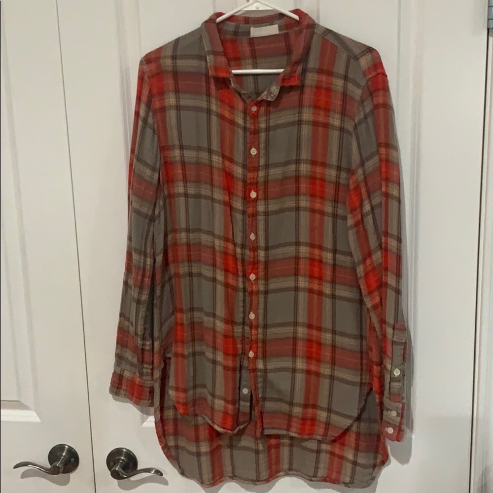 CP Shades Plaid Button Down Tunic Shirt